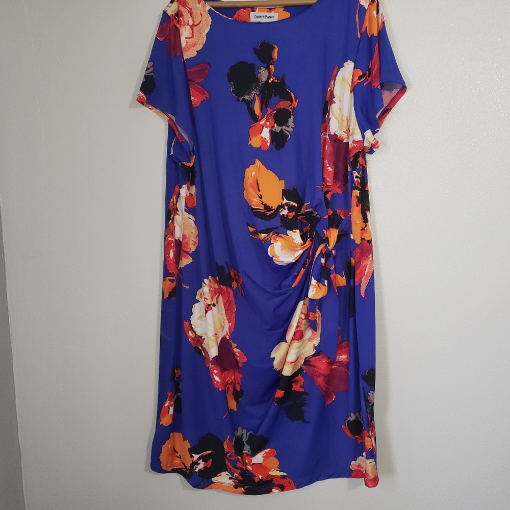 Shelby & Palmer Blue Floral Dress Faux Wrap Dress